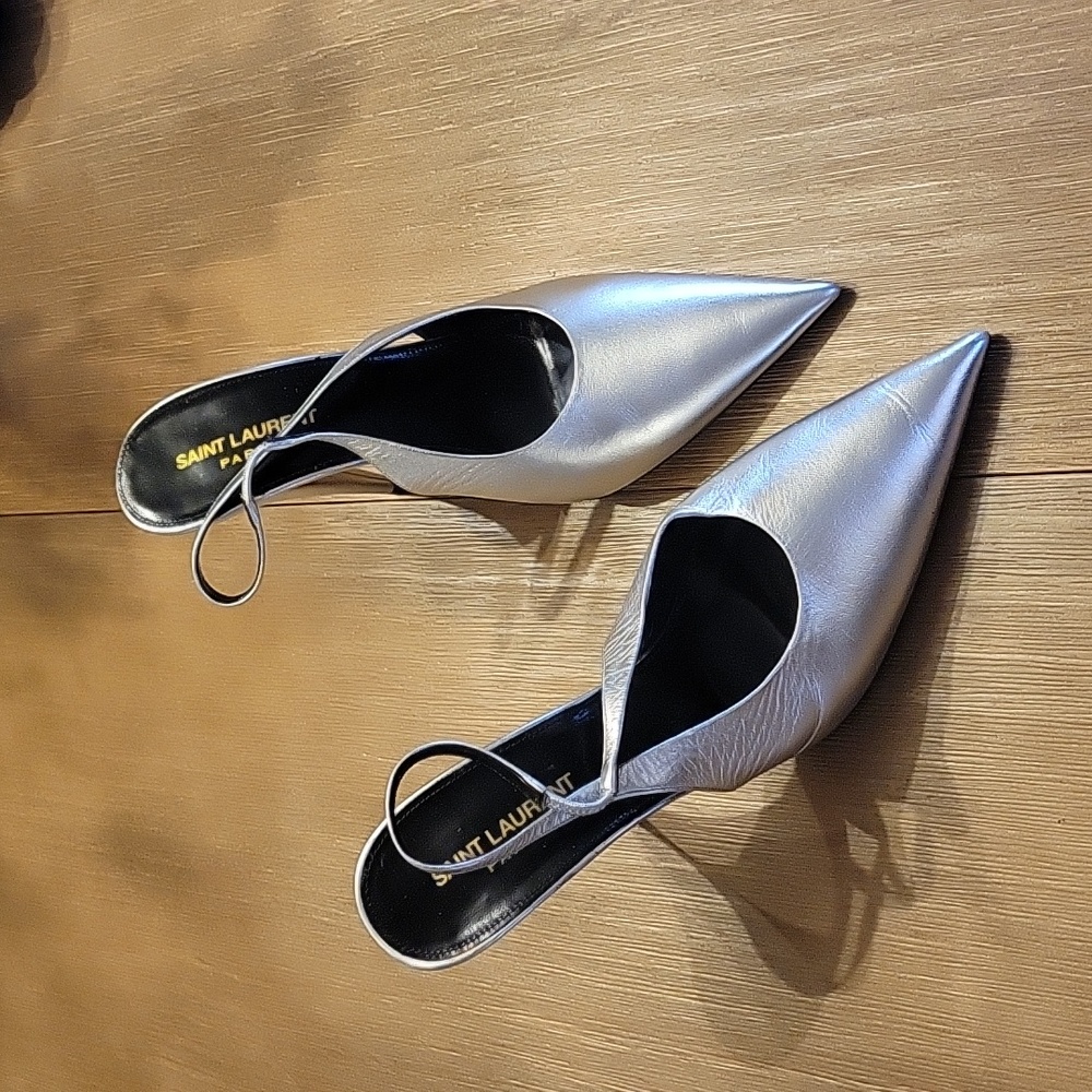 Saint Laurent Paris silver sling back heels